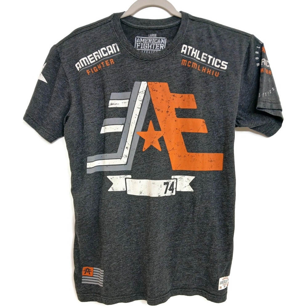 American Fighter Shirt Mens Large Gray‎ Affliction Graphic Made in USA Crewneck
